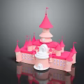 Cartoon Fairy Tale Pink Castle Scene With Multiple Towers And Flags On Spires