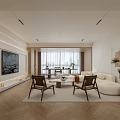 Modern Minimalist Living and Dining Room Interior With Beige Sofa Wooden Flooring And Coffee Table