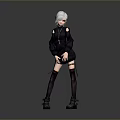 3D Character With White Hair Black Cut Out Dress Thigh High Socks Black Boots