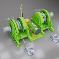 Green And Yellow Industrial Equipment With Large Wheels And Mechanical Components