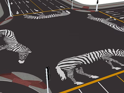 Road Infrastructure Featuring Zebra Crossings Traffic Lanes And Pedestrian Path Markings 3d model
