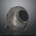 Vintage Diving Helmet With Metallic Surface And Round Viewport Details