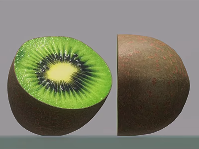 Halved Fresh Kiwi Fruit With Green Flesh Black Seeds And Brown Skin 3d model