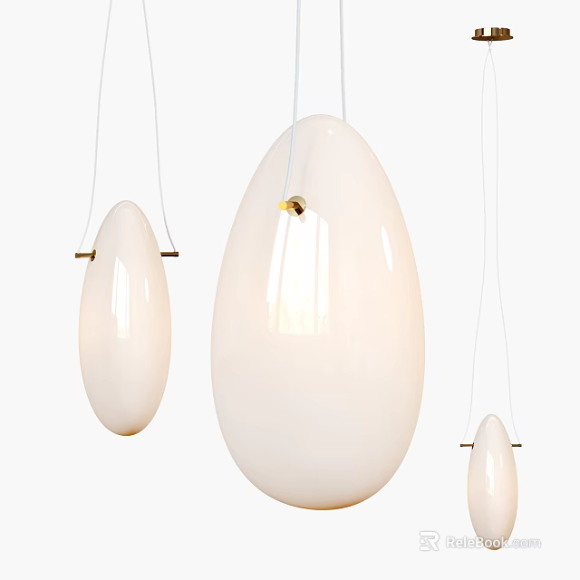 Modern White Egg Shaped Pendant Lights With Sleek Surface And Illuminated Bulbs 3d model 