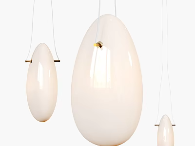 Modern White Egg Shaped Pendant Lights With Sleek Surface And Illuminated Bulbs 3d model