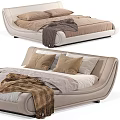 Modern Double Bed With Curved Headboard And Neutral Bedding Throw Blanket