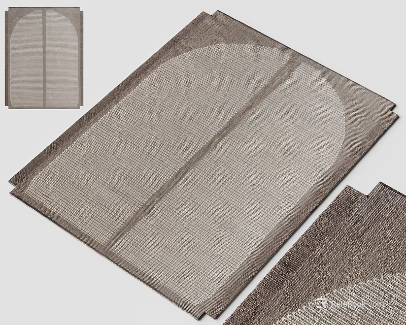Brown Woven Square Rug With Textured Surface And Divided Design Sections 3d model 