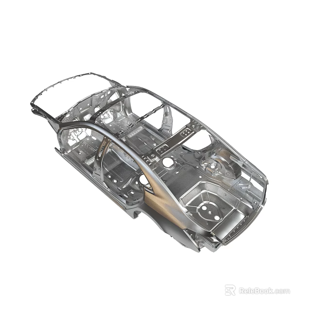 Automotive Car Body Frame Structure With Metal Chassis And Support Components 3d model