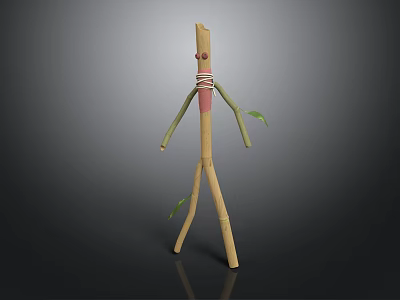 Nature Scene Featuring Handmade Stick Figure Craft With Bamboo Sticks And Leaves 3d model