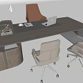 Modern Office Desk With Gray Surface Ergonomic Chairs Laptop Documents And Storage Compartment 3d model