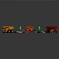Colorful Toy Cars Various Types Including Trucks And Vehicles With Green Trees And Orange Decorations