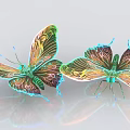 Colorful Butterflies With Vibrant Iridescent Wings And Detailed Patterns On Shiny Reflective Surface