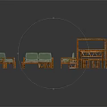 Wooden Sofa And Coffee Table Set With Green Cushions And Matching Furniture Pieces