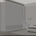 Modern White Built-in Wardrobe Interior In Bedroom With Wooden Floor And Bedside Plant