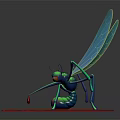 Mosquito Character With Blue Wings Green Body Red Eyes On Red Platform And Liquid Drops