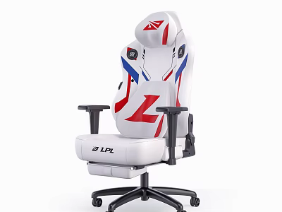 White Office Chair With Red Blue Accents Headrest And Ergonomic Design Armrests 3d model