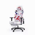 White Office Chair With Red Blue Accents Headrest And Ergonomic Design Armrests