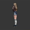 Blonde Woman in Plaid Shirt and Denim Shorts with Striped Socks on Roller Skates