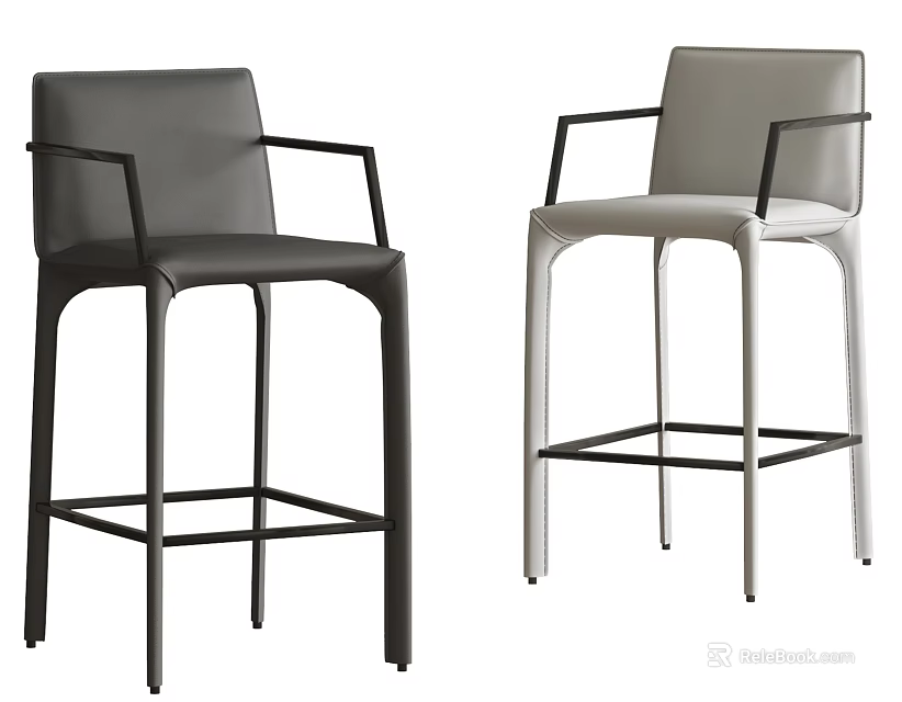 Modern Design Bar Stools With Armrests Black And Gray Metal Frame 3d model