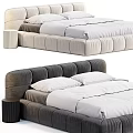 Elegant Modern Tufted Double Bed With Velvet Upholstery And Matching Nightstand In Neutral Tones
