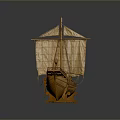 Ancient Wooden Sailing Ship Model with Sails Cabin and Display Stand