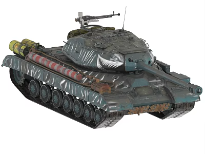 Green Military Armored Tank With Heavy Tracks Rotating Turret And Long Cannon 3d model
