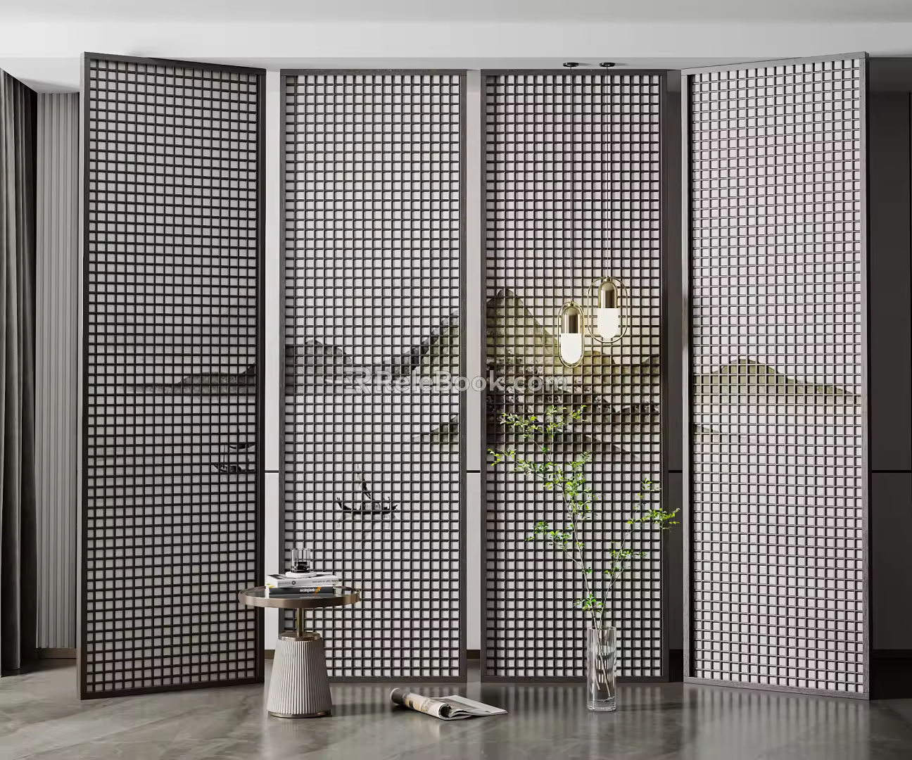 New Chinese Partition Solid Wood Partition Screen 3d model