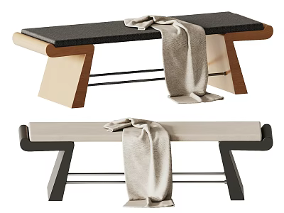 Stylish Modern Bench With Cozy Blanket And Sleek Wooden Metal Frame Design 3d model
