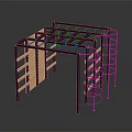 Blue Frame Playground Equipment With Wooden Climbing Panels And Spiral Ladder