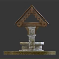 Traditional Well Design Garden Ornament With Brown Tile Roof Wooden Structure And Stone Base