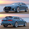 Blue Audi Wagon With Beach Sunset Background And Sporty Exterior Design