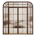 Modern Double Swing Door With Glass Panels And Metal Grid Frame