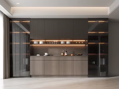 Modern Wine Cabinet Interior Design With Glass Doors LED Lighting And Wooden Frame 3d model