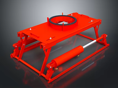 Red Industrial Mechanical Device With Support Frame Black Circular Component And Red Hydraulic Cylinder 3d model