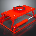 Red Industrial Mechanical Device With Support Frame Black Circular Component And Red Hydraulic Cylinder