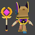 Woman As Egyptian Style Cartoon Character With Cat Ear Headdress And Golden Scepter