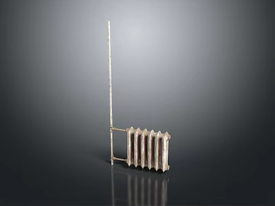 Modern Silver Radiator With Vertical Pipe And Horizontal Fins On Dark Background 3d model