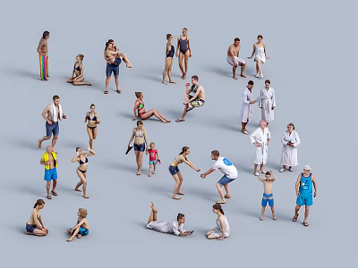 Group of People in Various Poses Standing Sitting Lying and Different Activities 3d model