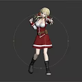 Game Movie Character With Blonde Hair Red Dress White Accents Brown Belt And Pointing Gesture