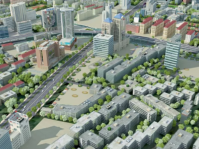 Aerial Urban Planning With High Rise Buildings Roads Green Spaces And City Layout 3d model
