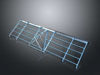 Blue Metal Frame Fence Structure With Horizontal And Vertical Bars 3d model