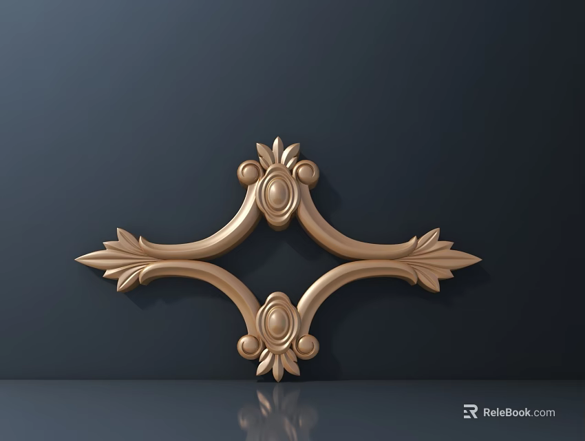 Elegant Golden Carved Ornament With Intricate Leaf Designs And Circular Accents 3d model 