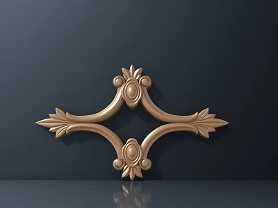 Elegant Golden Carved Ornament With Intricate Leaf Designs And Circular Accents 3d model