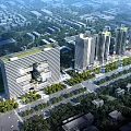 Aerial Planning of Modern Urban District with High Rise Buildings Green Areas and Road Layout