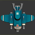 Cute Blue Cartoon Style Toy Airplane With Twin Engines And Red Logos