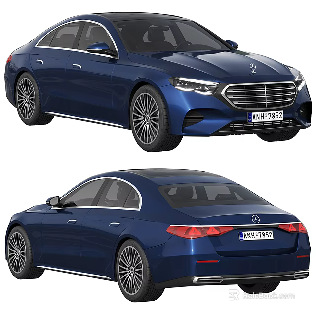 Blue Mercedes Benz Sedan Front And Rear Views 3d model 