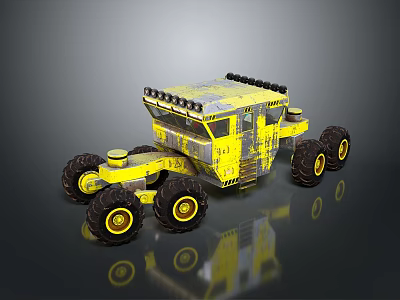 Yellow Off Road Rover With Large Wheels And Sturdy Top Equipment Design 3d model