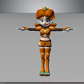 3D Orange Haired Character With Crown Mechanical Arms And Futuristic Outfit