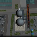 Industrial Plant With Two Large Storage Tanks Tall Tower And Numerous Small Tanks