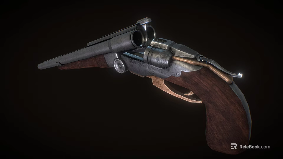 Vintage Revolver With Wooden Grip And Metal Barrel Cylinder Classic Design 3d model 